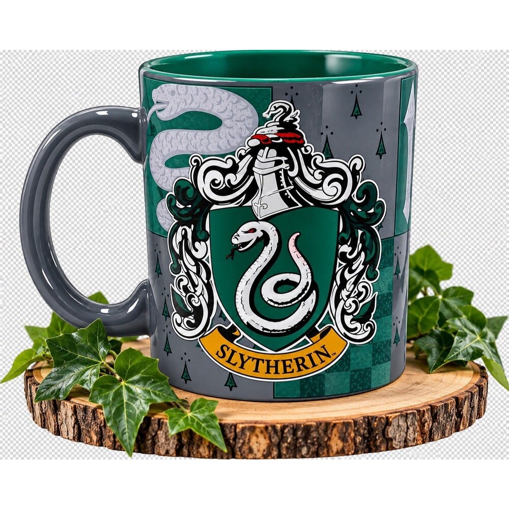 Harry Potter Slytherin 2017 20 oz Ceramic Coffee Mug Cup Crest Gray Green EUC